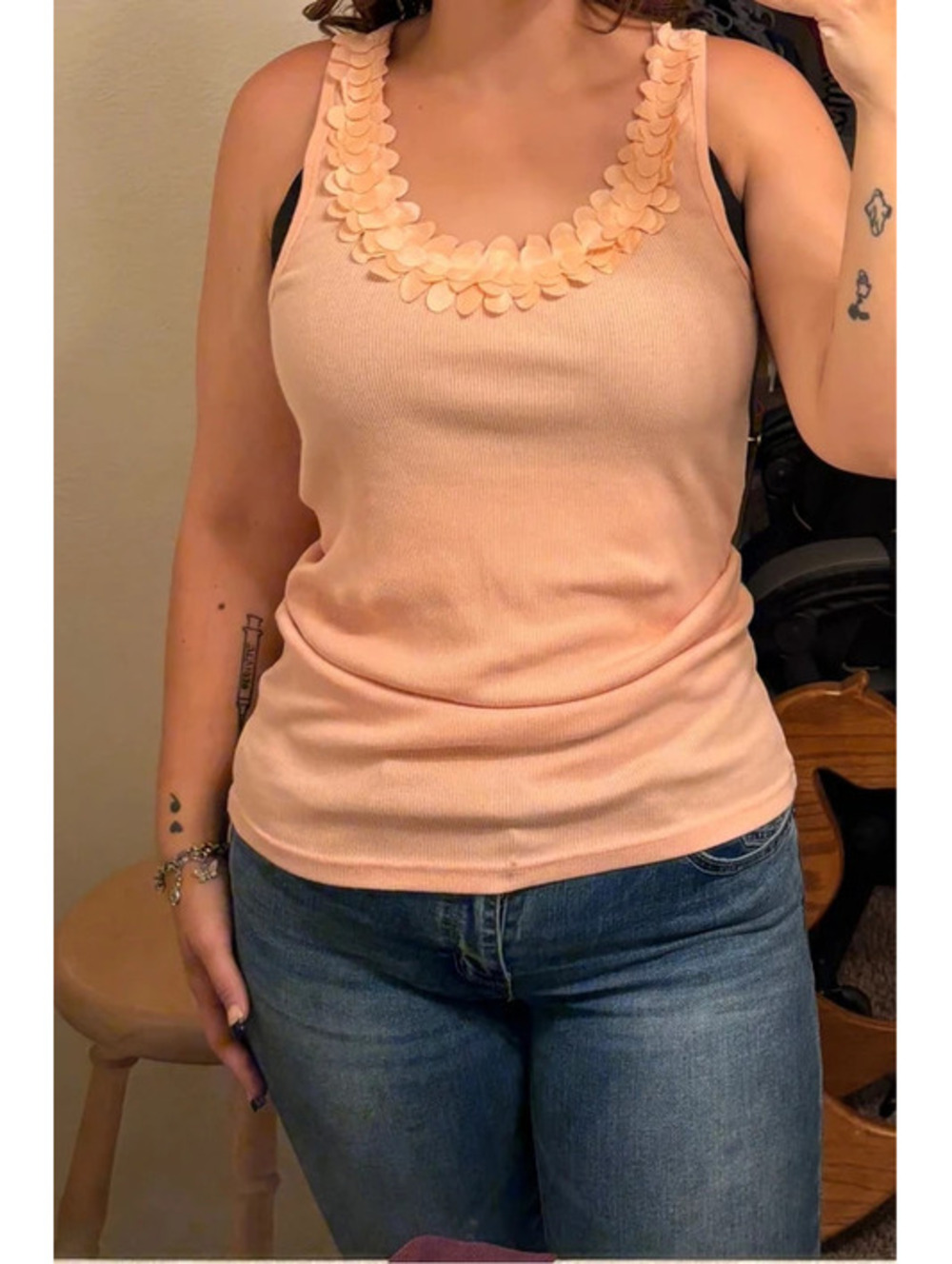 CottageCore Boho Coral Ruffled Sequins Neckline Y2K Tank